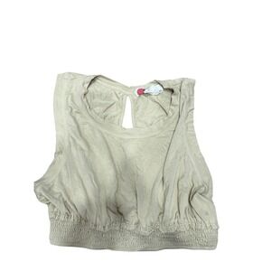 Free‎ People Beach Beige Smocked Waist Keyhole Back Sleeveless Crop Top Large